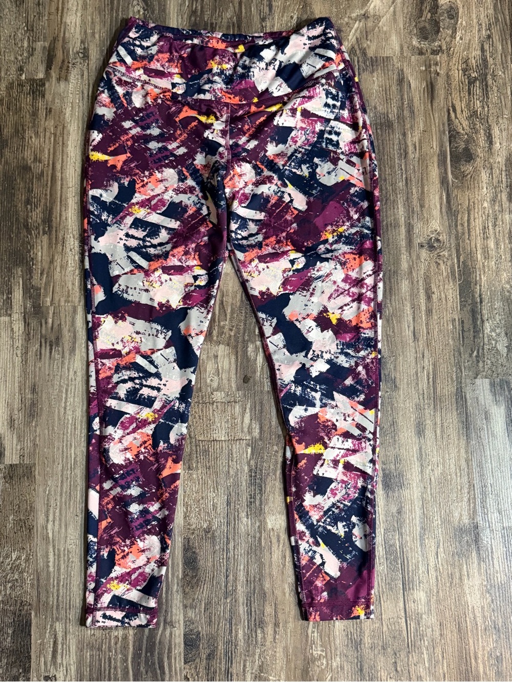 ZELOS Women's Abstract Print Leggings - Burgundy, Navy, Pink